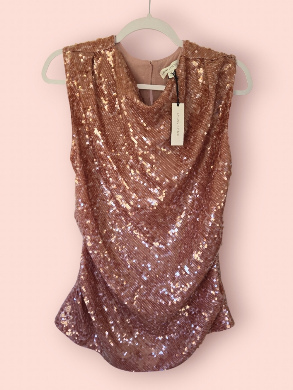 NEW Banana Republic Draped Sequin Top Rose Pink